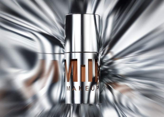 Milk Makeup Future Fluid All Over Cream Concealer on a futuristic silver background