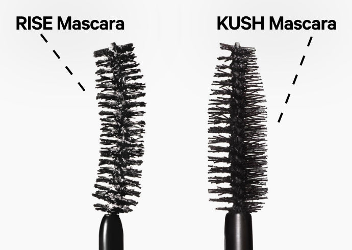 RISE Mascara vs KUSH Mascara Brushes next to each other