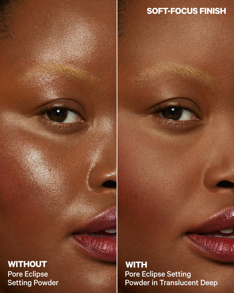 Pore Eclipse Matte Translucent Setting Powder Deep Before and After Ifeoma | Milk Makeup