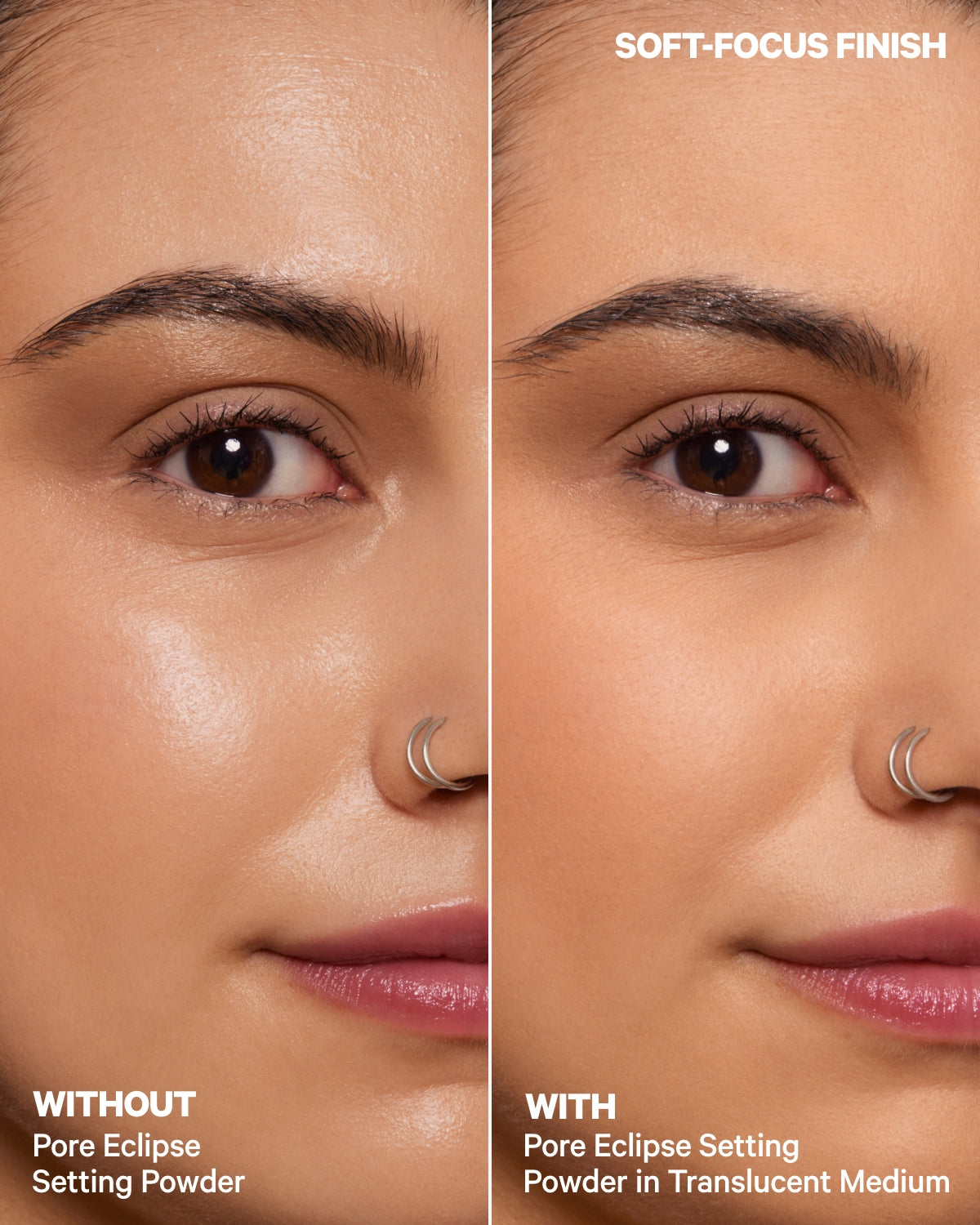 Pore Eclipse Matte Translucent Setting Powder Medium Before and After Steph | Milk Makeup